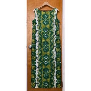 Vintage 1960s Malihini Hawaii Polynesian Cotton Barkcloth Maxi Dress Sz M 60s